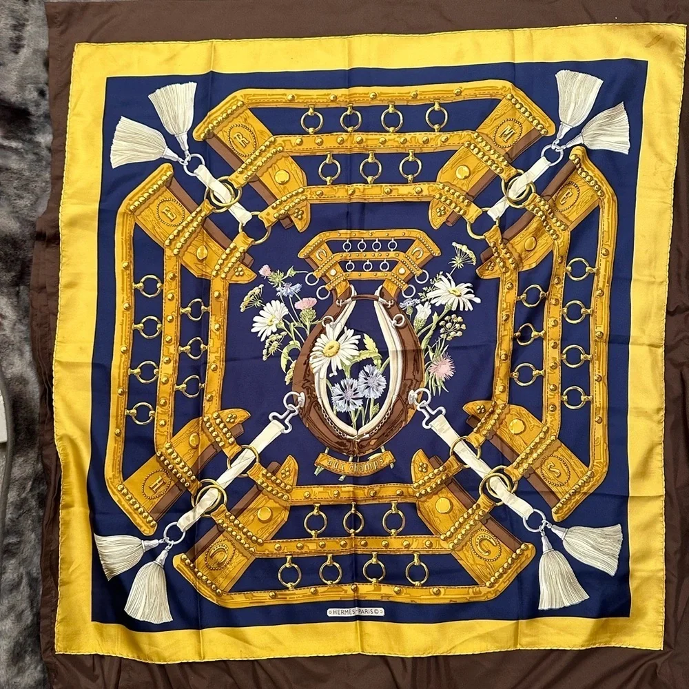 Hermes blue silk scarf